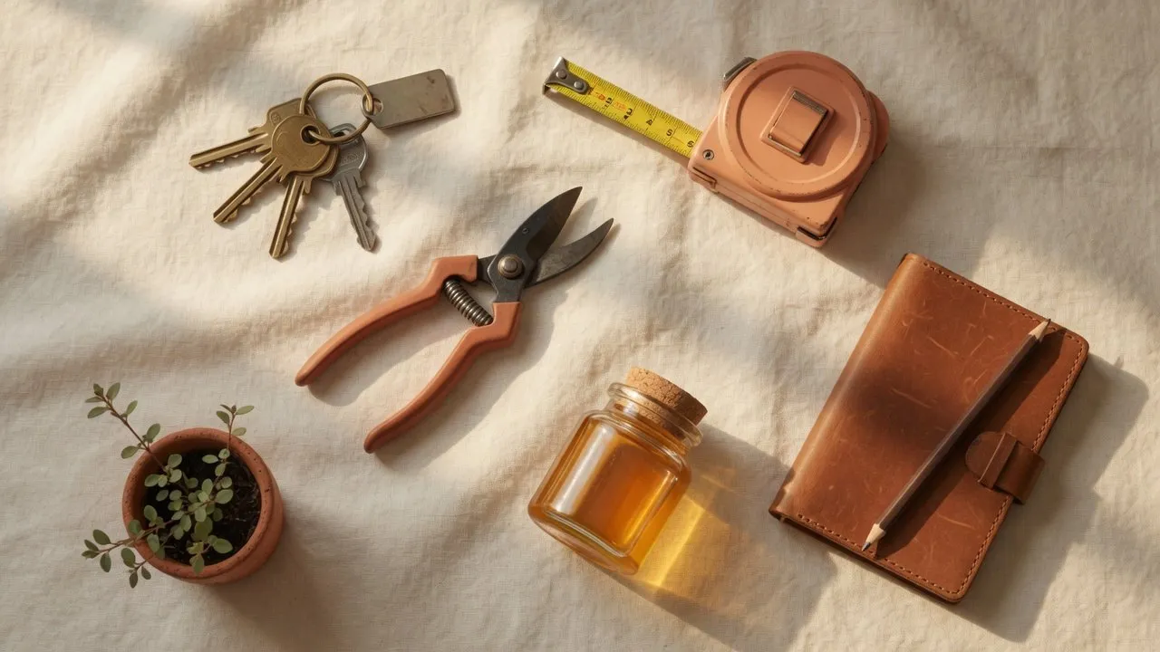Tools from different trades laid out on linen