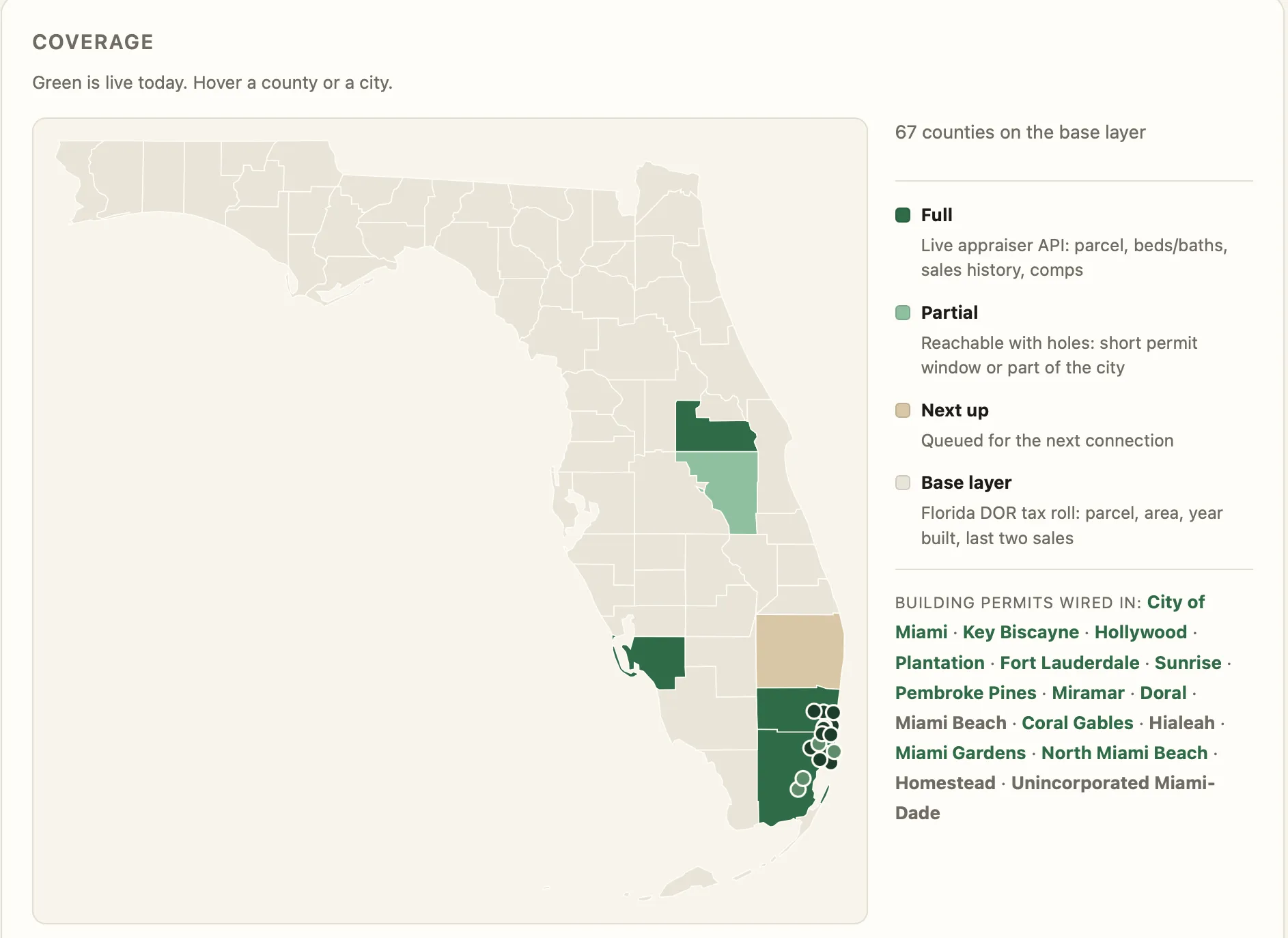 Comps by Boost My Spot — the Florida county coverage map inside the tool